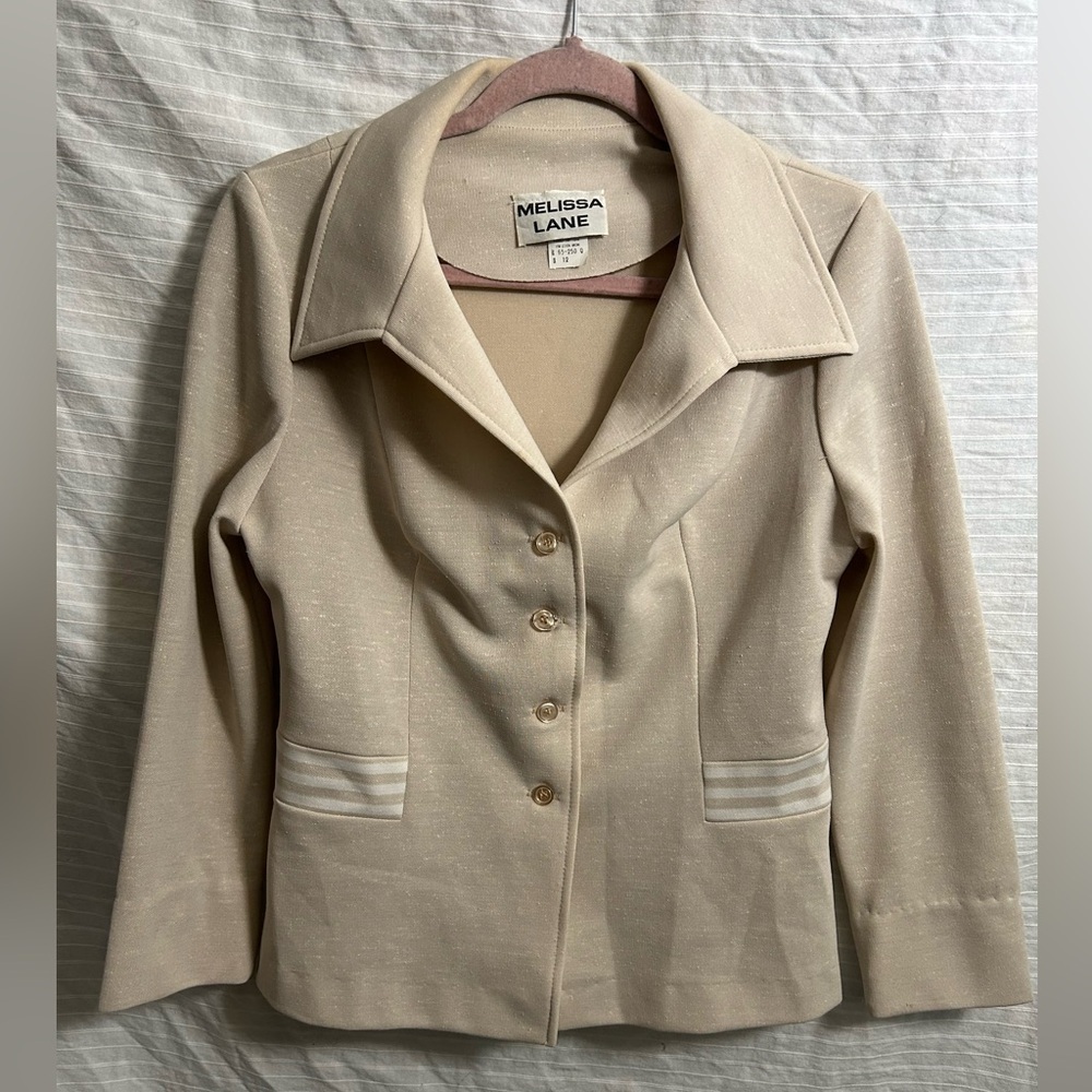 Vintage MELISSA LANE Beige Women’s 4 Button Blazer Jacket Size 12